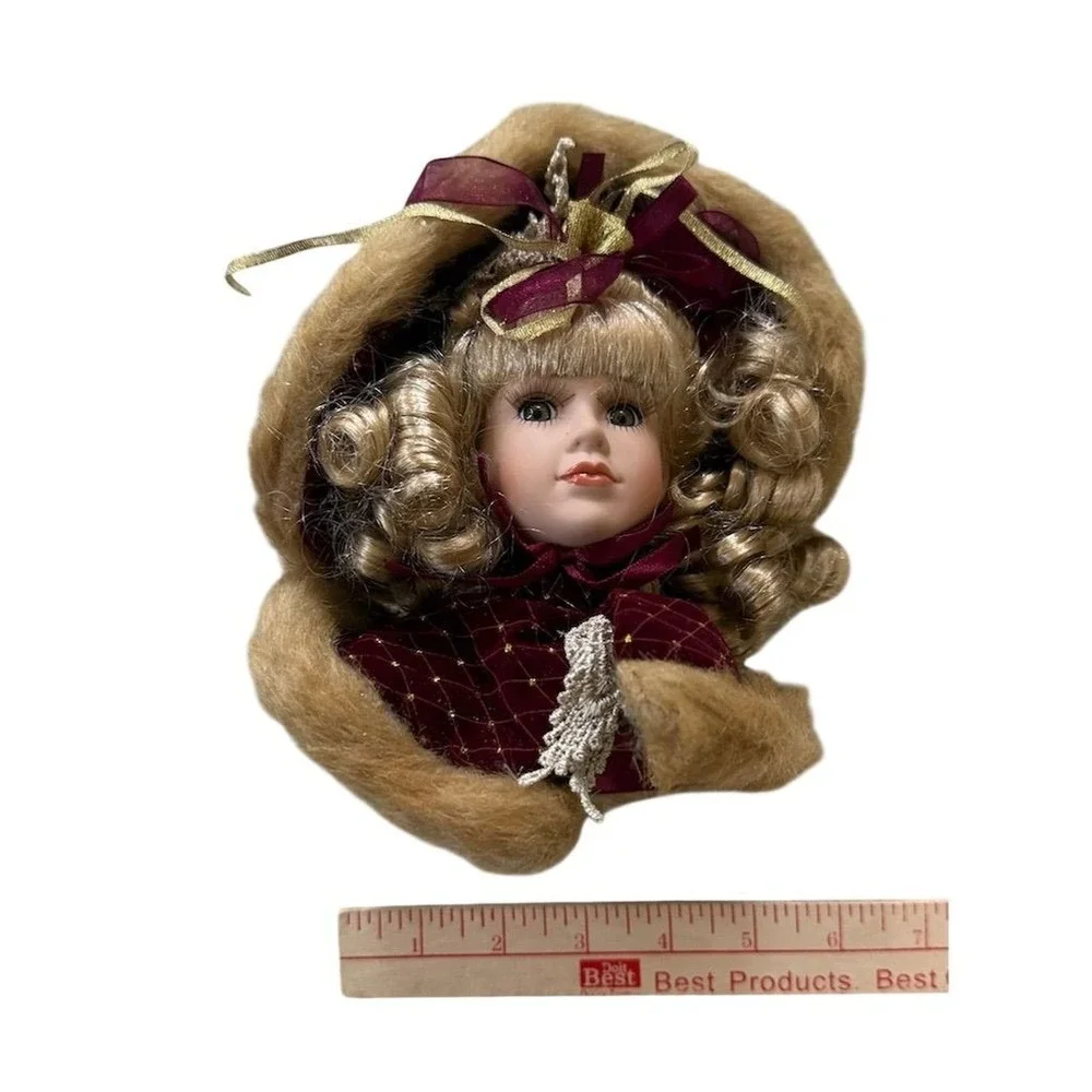 Victorian Doll Head Christmas Ornaments‎ Set of 2 Multicolor 12